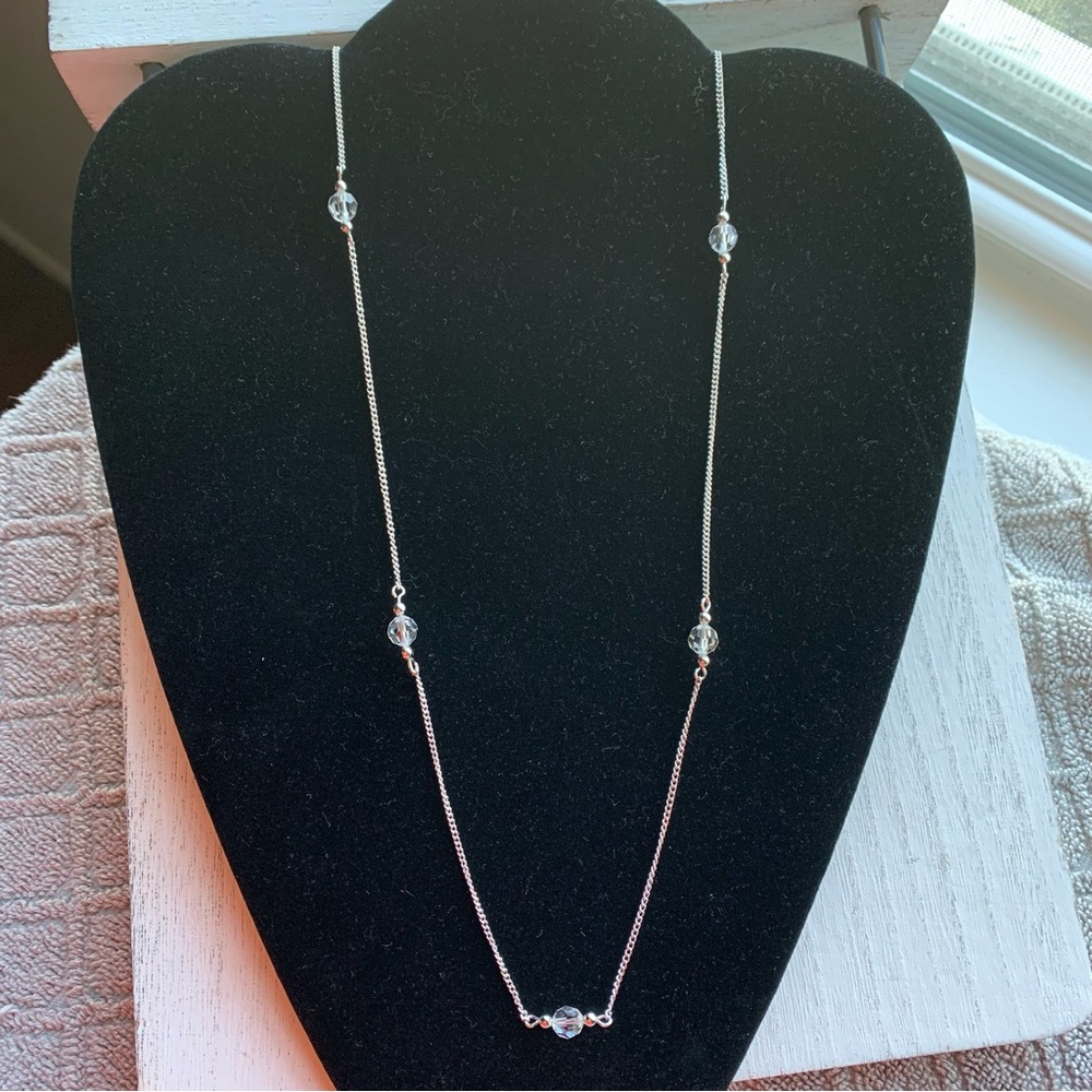 Vintage AVON Necklace Silver Tone with Crystal Beads 30 Inches Long